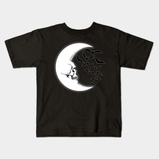 Skull Moon with Bats Kids T-Shirt